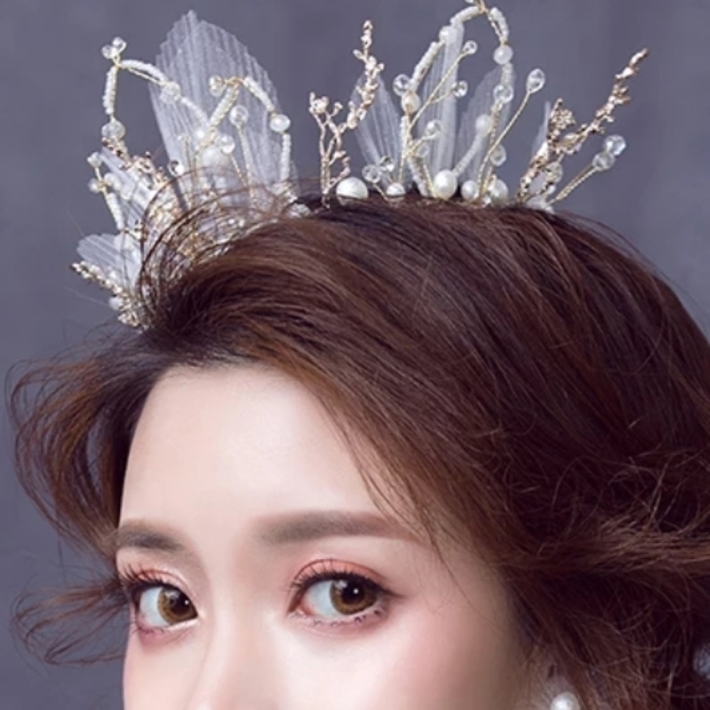 NEW Princess Crown Tiara Bridal Jewerly Pearls - Picture 3 of 5